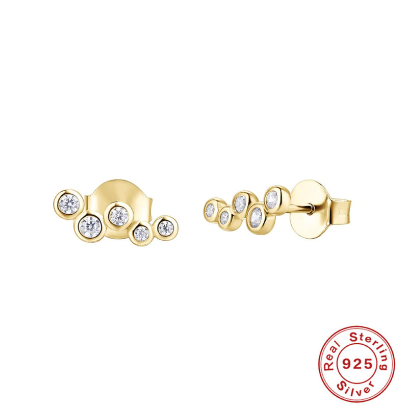 S925 Sterling Silver Cluster Single Row Round Diamond Stud Earrings Korean and Japanese Hot Selling Light Luxury Niche High-end Earrings for Women