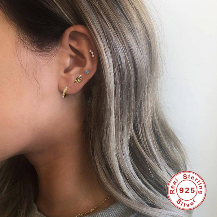 S925 Sterling Silver Geometric Star Stone-Inlaid Earrings Light Luxury Personality Creative Versatile INS Style Stu...