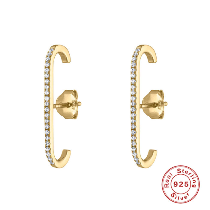 S925 Sterling Silver Earrings Single Row Inlaid with Diamonds Trendy Earrings Jewelry European and American Hot Selling Japanese and Korean INS Style Elegant Personality Earrings