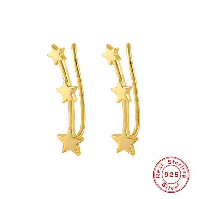 S925 Sterling Silver INS Minimalist Smooth Five-Pointed Star Ear Arc Ear Clip Earrings Korean Version Niche Design Internet Celebrity Ear Jewelry
