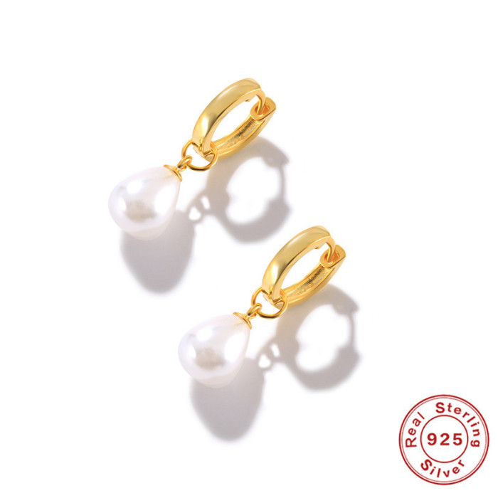 S925 Sterling Silver Minimalist Wide Pearl Earrings Hoop Earrings Ear Clips Earrings TikTok Celebrity Live Same Style Elegant Earrings