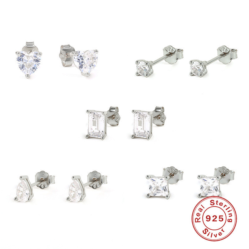 S925 Sterling Silver Classic Versatile Diamond-Studded Earrings Cross-Border Japanese and Korean Fashion Trend Simple Women's Earrings