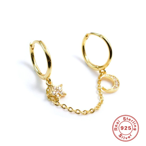 S925 Sterling Silver Single Mixed Chain Double Wear Star Moon Hoop Earrings Cross-Border Best-Selling Minimalist Style Earrings