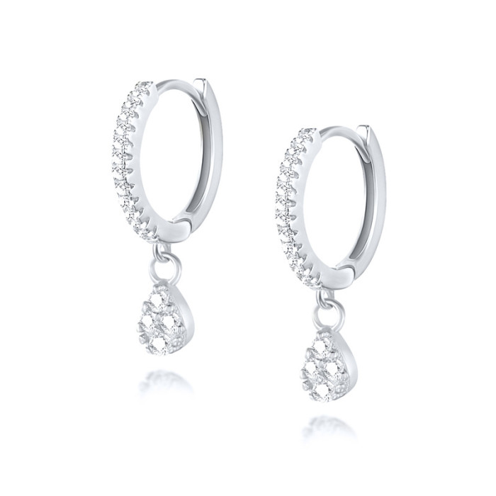 New Hot-Selling S925 Sterling Silver Water Drop Diamond-Studded Earrings European and American Light Luxury Personality Versatile Hoop Earrings Ear Clips Ear Jewelry for Women