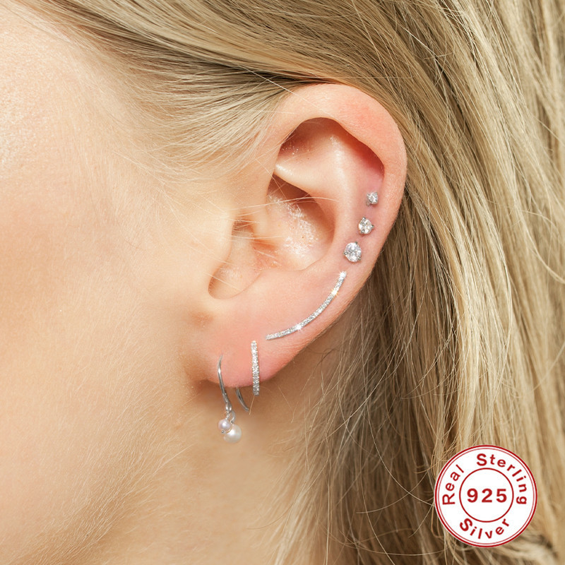 S925 Sterling Silver Large and Small Pearl Earrings Hoop Earrings Hook Earrings Cross-Border Exclusive for Amazon Hot-Selling Earrings Accessories