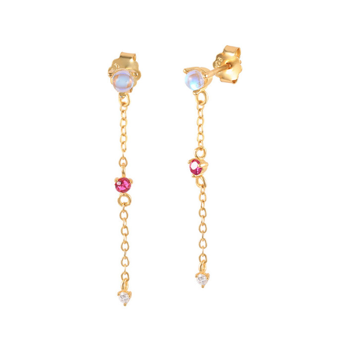 S925 Sterling Silver Mini Zirconia Stone-Inlaid Chain Earrings Ear Thread Earrings Korean Style INS Fashion Earring...