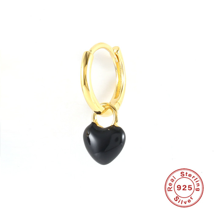 S925 Sterling Silver Single Heart Oil Drop Hoop Earrings European and American Light Luxury Trendy Fashion INS Stud Earrings