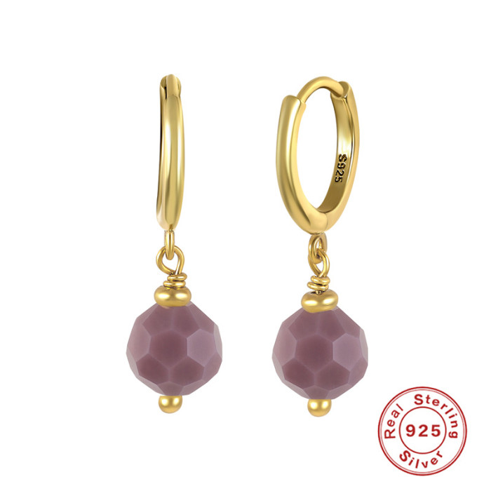 S925 Sterling Silver Personalized Football Glass Stone Pendant Layered Earrings Korean and Japanese Style Super Shiny Diamond-Studded Hoop Earrings for Women