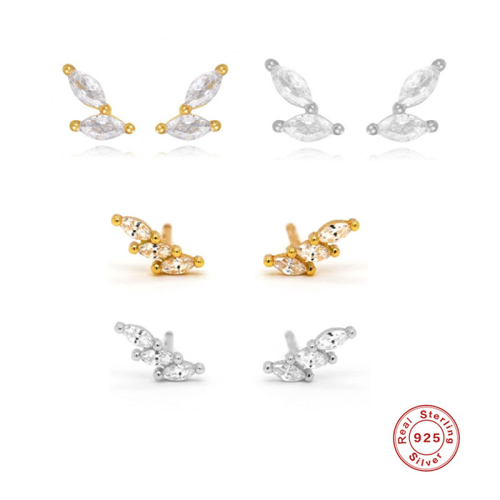 New S925 Sterling Silver Marquise Diamond Stud Earrings Simple Ins Style Earrings European and American Hot Selling Personalized Creative Earrings