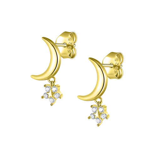 S925 Sterling Silver Personality Moon Star Earrings Amazon Hot Sale Creative Fashion Inlaid Diamond Versatile Stud Earrings Jewelry