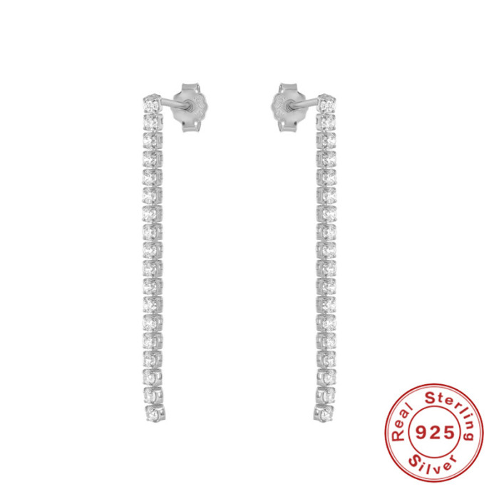 European and American Hot-Selling S925 Sterling Silver INS Style Tennis Diamond-Studded Earrings Elegant Earrings Japanese and Korean Personality INS Trendy Earrings