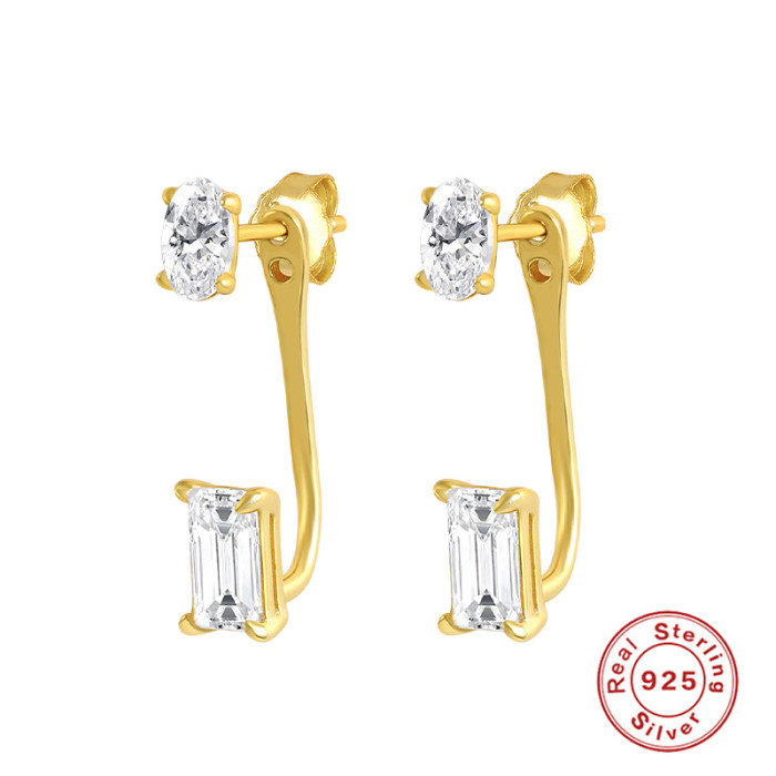 S925 Sterling Silver Elegant Diamond-Studded Pendant Jacket Double Stud Double-Wear Earrings Korean and Japanese Trend INS Minimalist Earrings