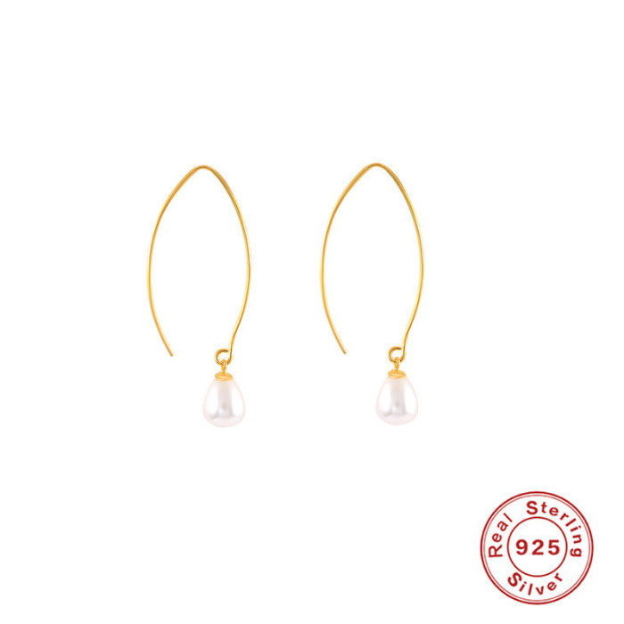 S925 Sterling Silver INS Minimalist Pearl Hoop Earrings Korean Dongdaemun Hot-Selling Retro Pearl Women's Earrings