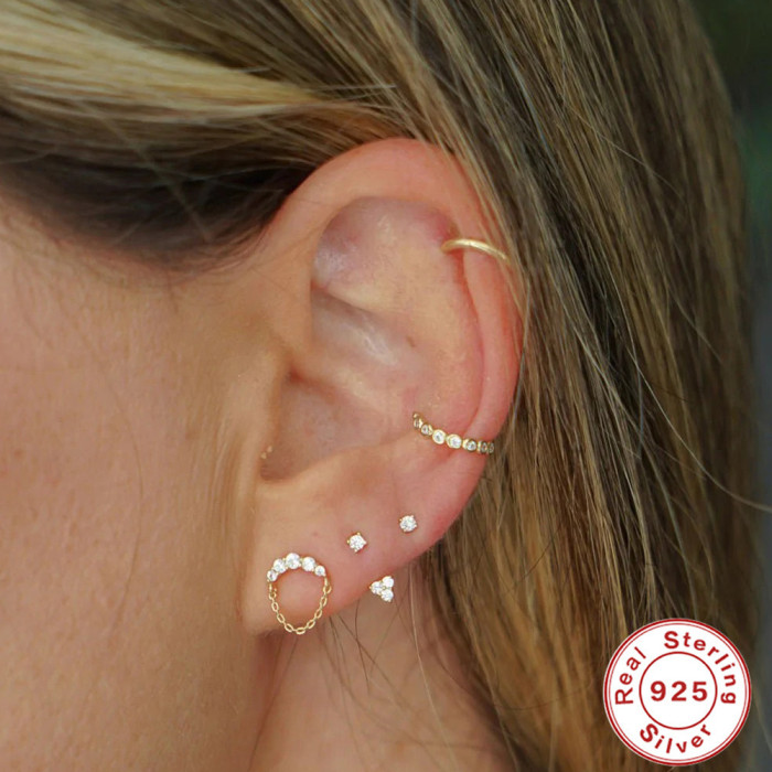S925 Sterling Silver INS Style Chain Tassel Zircon Earrings European and American Creative Unique Daily Wear Earrings