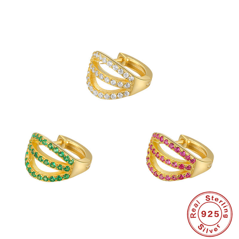 S925 Sterling Silver Hollow Three-Row Inlaid Diamond Multi-Layer Ear Clip Ear Cuff Earrings European and American Trendy INS Style Creative Ear Jewelry