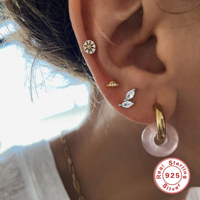 New S925 Sterling Silver Marquise Diamond Stud Earrings Simple Ins Style Earrings European and American Hot Selling Personalized Creative Earrings