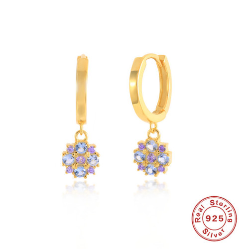 S925 Sterling Silver INS Geometric Colorful Earrings Ear Clips Ear Hoops European and American Hot-Selling Fashion Trendy Personality Earrings Set