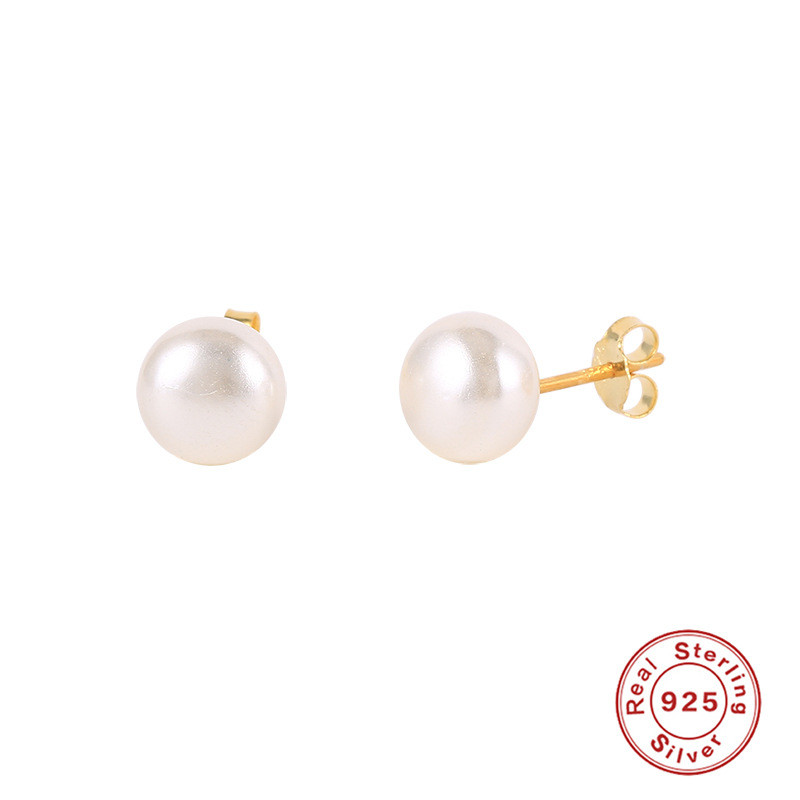 S925 Sterling Silver Baroque Pearl Stud Earrings for Women Vintage Earrings Fashion Trendy Personality Earrings Hot Selling Cross-Border