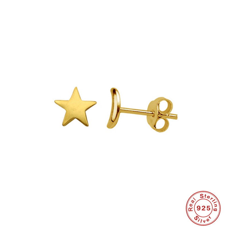 S925 Sterling Silver INS Star and Moon Asymmetric Smooth Earrings European and American Light Simple Versatile Earrings Korean Style Accessories
