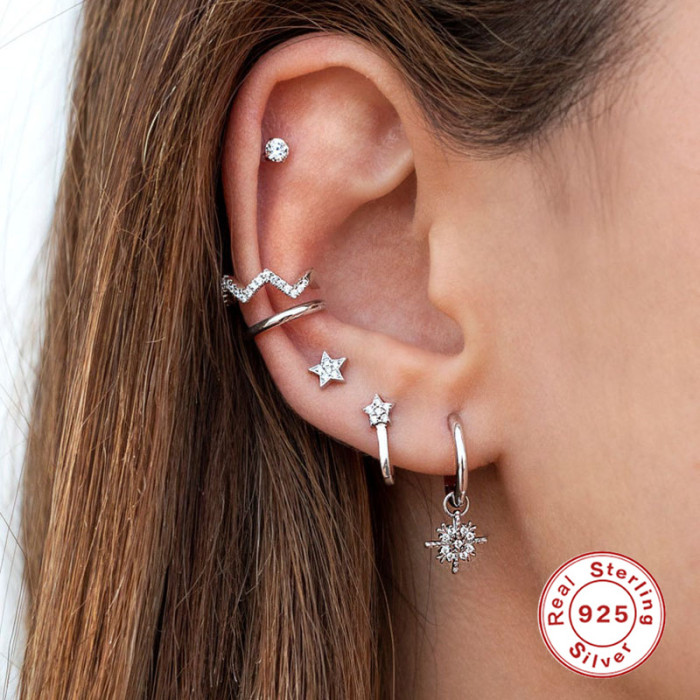 S925 Sterling Silver Mini Diamond-Studded Five-Pointed Star Earrings European and American Hot-Selling Creative Fashion Starfish Diamond-Studded Earrings
