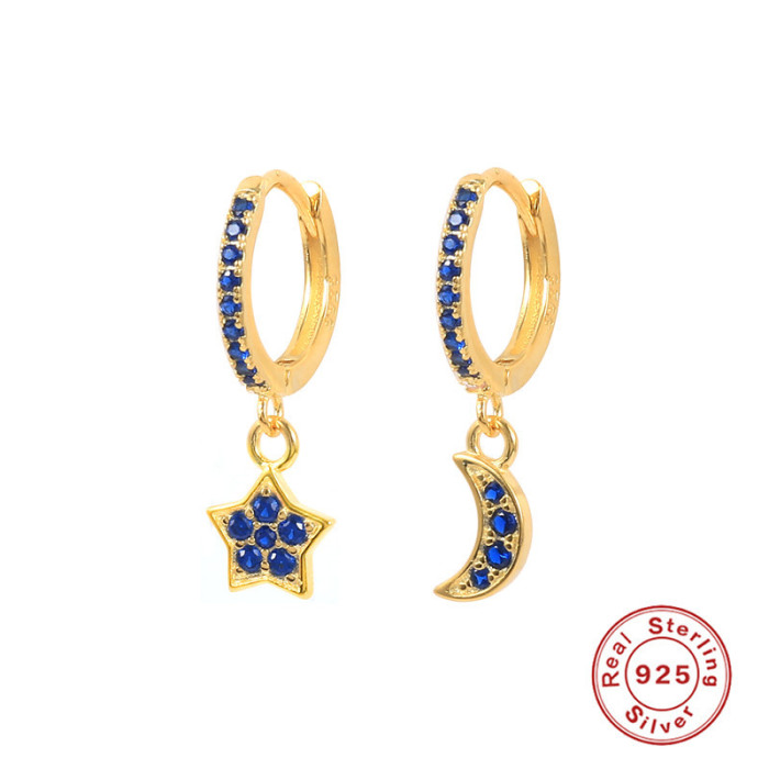 S925 Sterling Silver Star Moon Inlaid Diamond Ear Cuff Hoop Earrings Cross-Border Bestselling INS Fashion Trend Versatile Ear Jewelry