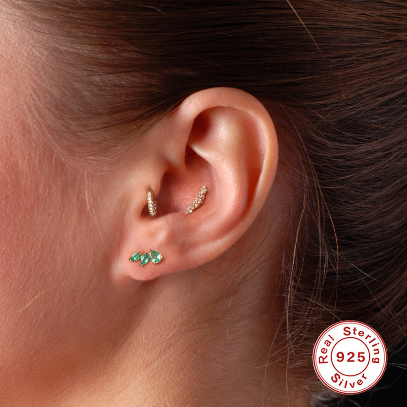 S925 Sterling Silver Light Luxury Elegant Green Gemstone Inlaid Diamond Stud Earrings European and American French Style INS Earrings Fashion Accessories