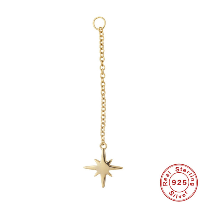 S925 Sterling Silver Simple Hoop Earrings Geometric Star Moon Tassel Small Pendant Korean and Japanese INS Style Diamond-Studded Mixed Accessories Earrings