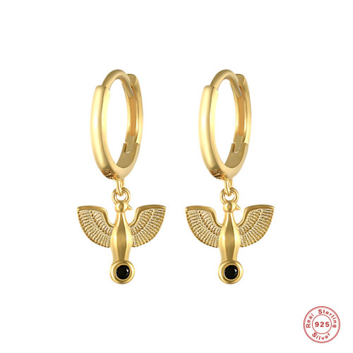 S925 Sterling Silver Creative Peace Dove Earrings Amazon Hot-Selling Personality Exaggerated Earrings Hoops Factory Direct Sale