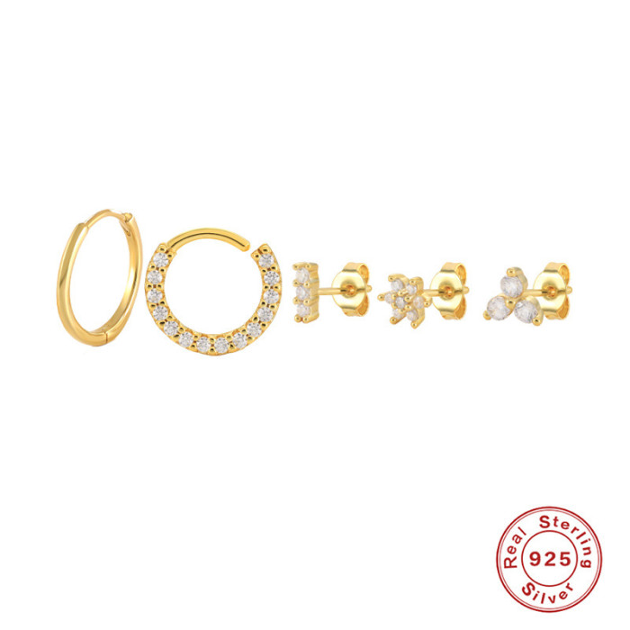 S925 Sterling Silver Inlaid Diamond Oil Drop Earrings Ear Clips Ear Studs Earrings European and American Bestseller INS Enamel Personality Earrings Set
