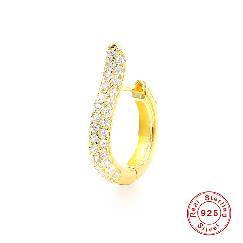S925 Sterling Silver Coco Pierced U-shaped Single Earring Cross-border Inlaid with Diamonds Light Luxury Versatile INS Style Earrings Ear Clips Ear Jewelry