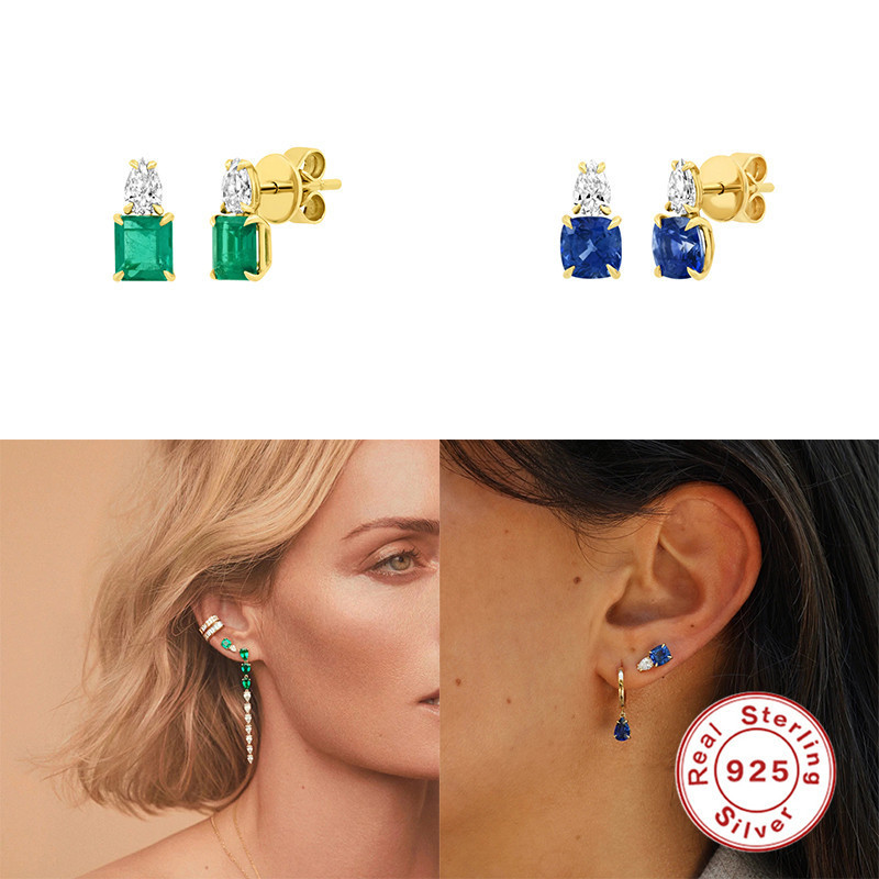S925 Sterling Silver Four-Prong Pear-Shaped Diamond Stud Earrings European and American Hot-Selling French Style Super Sparkling Inlaid Diamond Fashion Earrings for Women