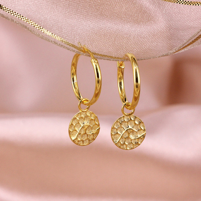 925 Sterling Silver Hoop Irregular Round Wave Pattern Earrings Trendy INS Style Hoop Earrings