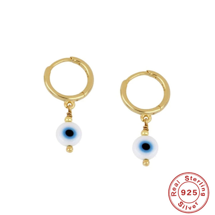 S925 Sterling Silver Geometric Diamond-Encrusted Devil's Eye Hoop Earrings European and American Hot Selling INS Temperament Classic Pearl Earrings
