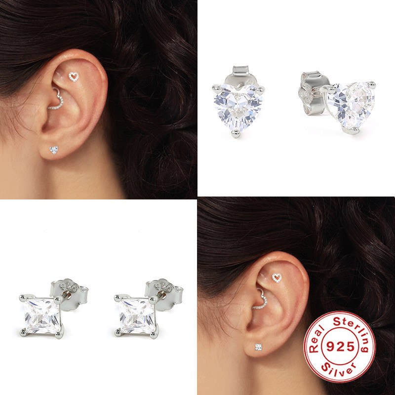 S925 Sterling Silver Classic Versatile Diamond-Studded Earrings Cross-Border Japanese and Korean Fashion Trend Simple Women's Earrings