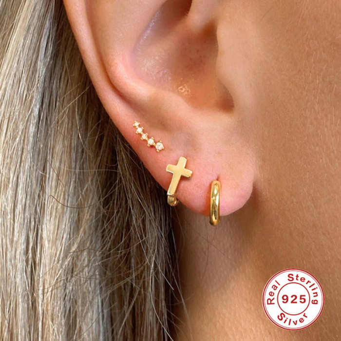 S925 Sterling Silver INS Single Row Small and Large Diamond Stud Earrings European and American Hot Sale Minimalist Personality Creative Women's Earrings Jewelry