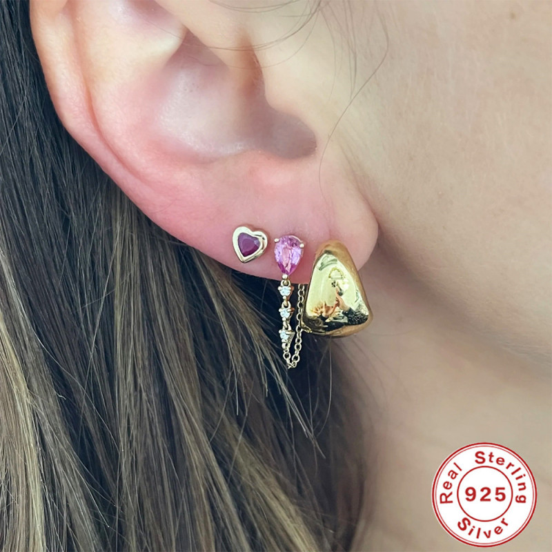 S925 Sterling Silver Colorful Water Drop Zircon Earrings European and American Hot Selling Elegant Tassel Inlaid Diamond Chain Earrings Stud Earrings Jewelry