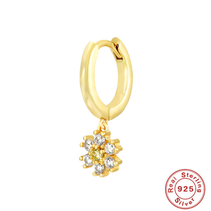 S925 Sterling Silver Round Snowflake Inlaid Diamond Exquisite Hoop Earrings European and American Hot-Selling Socialite Minimalist Style High-End Earrings