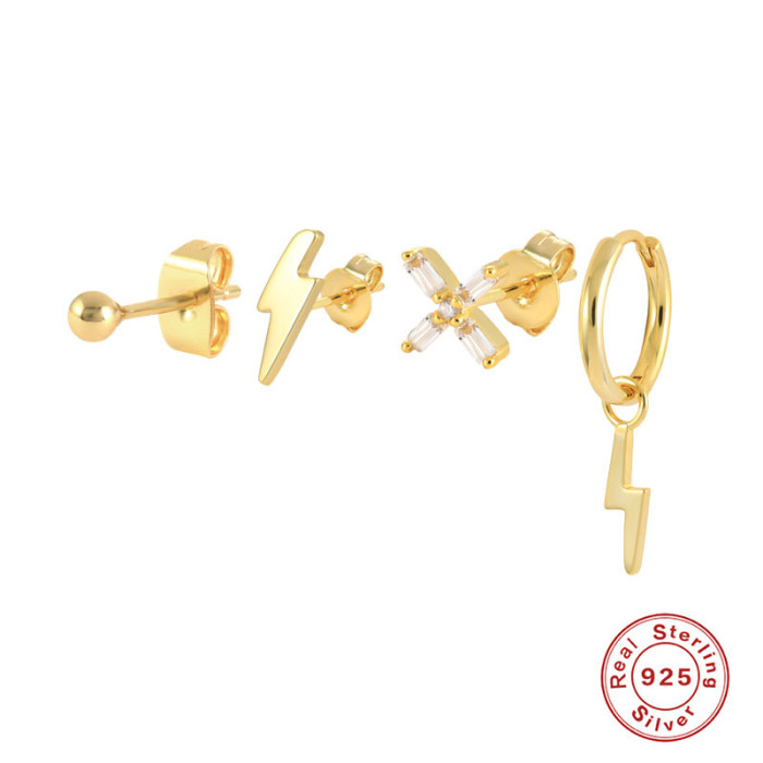 S925 Sterling Silver Inlaid Diamond Oil Drop Earrings Ear Clips Ear Studs Earrings European and American Bestseller INS Enamel Personality Earrings Set