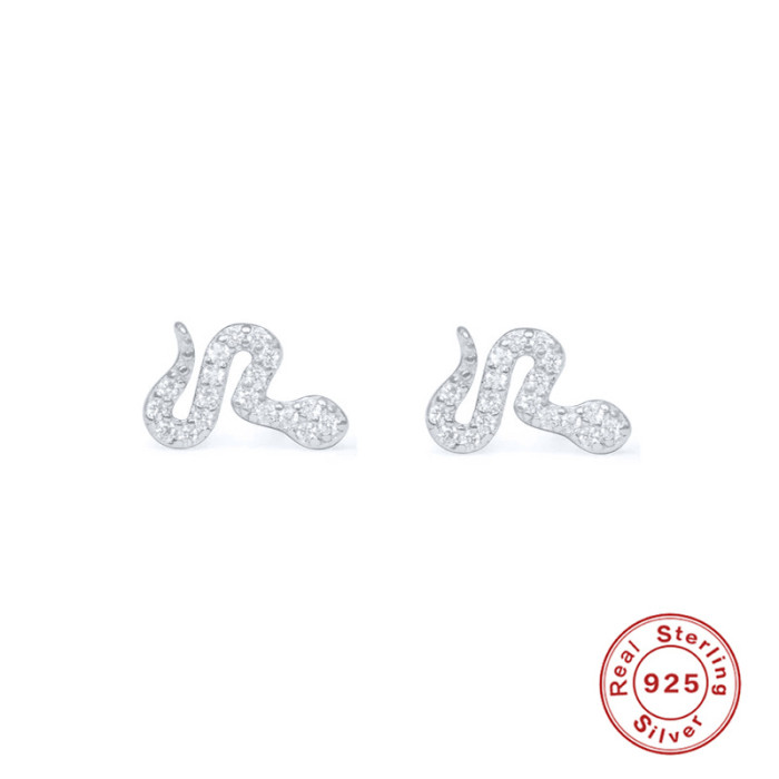 S925 Sterling Silver Personality Fun Little Snake Inlaid Diamond Stud Earrings European and American Cross-Border Hot Selling INS Minimalist Style Earrings for Women
