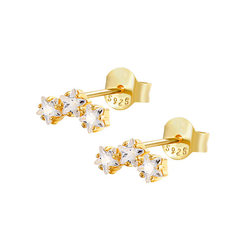 S925 Sterling Silver Geometric Star Inlaid Diamond Earrings European and American Light Luxury Personality Creative Versatile INS Style Stud Earrings Jewelry