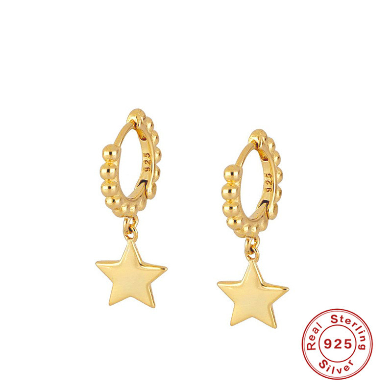 S925 Sterling Silver Geometric Minimalist Pentagram Round Hoop Earrings for Women European and American Trendy Light Luxury INS Ear Clips Earrings