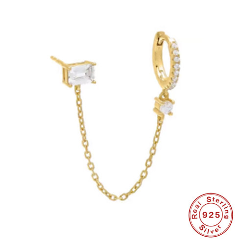 S925 Sterling Silver Versatile Diamond-Studded Double-Wear Earrings Fashion INS Chain Tassel Slimming Ear Thread Earrings