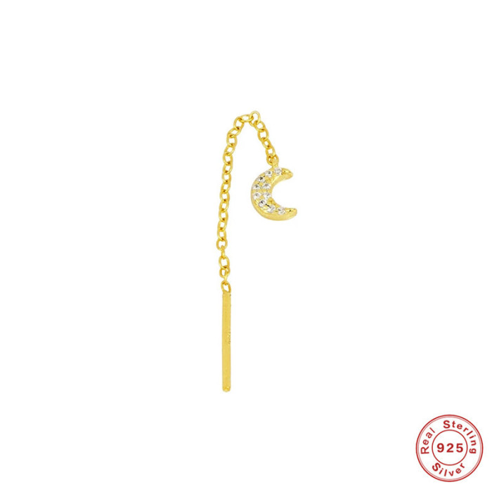 S925 Sterling Silver Moon Stone-Inlaid Chain Earrings Korean Style Internet Celebrity Live Hot Sale INS Minimalist...