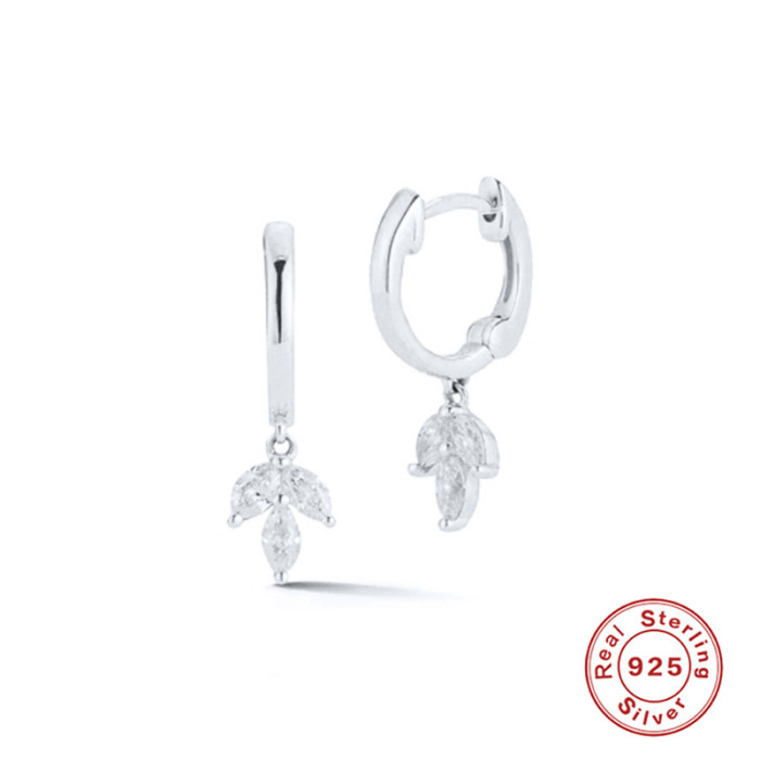 S925 Sterling Silver Three Diamond Hoop Earrings European and American Cross-Border Hot Selling INS Style Super Sparkling Diamond-Studded Women's Earrings Jewelry