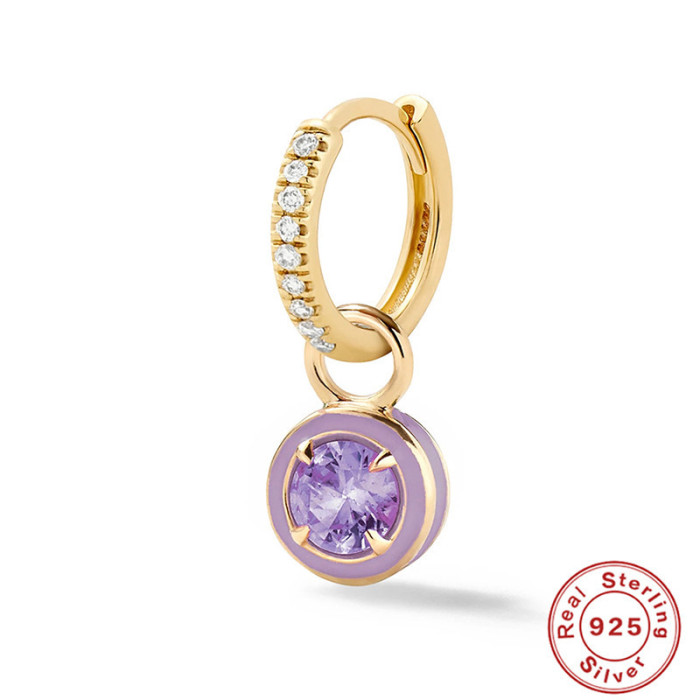 S925 Sterling Silver Oil Drop Imitation Enamel Round Colorful Diamond Hoop Earrings European and American Style Super Sparkling Diamond-Encrusted Earrings for Women