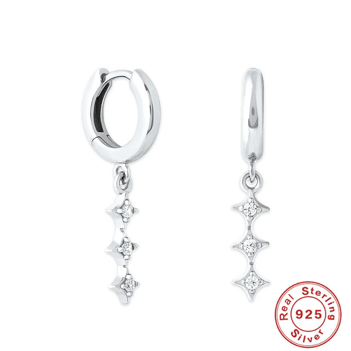 S925 Sterling Silver Star Inlaid Diamond Earrings Hoop Earrings Ear Clips Korean Style Elegant Light Luxury Personality Single Row Inlaid Diamond Ear Jewelry