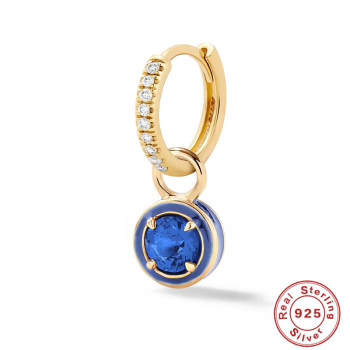 S925 Sterling Silver Oil Drop Imitation Enamel Round Colorful Diamond Hoop Earrings European and American Style Super Sparkling Diamond-Encrusted Earrings for Women