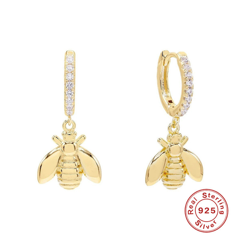 S925 Sterling Silver Fun Little Bee Earrings Ear Clips European and American Hot Selling Trendy INS Creative Minimalist Hoop Earrings for Women