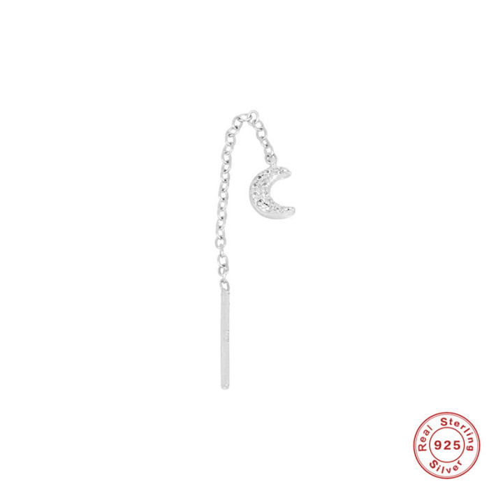 S925 Sterling Silver Moon Stone-Inlaid Chain Earrings Korean Style Internet Celebrity Live Hot Sale INS Minimalist...