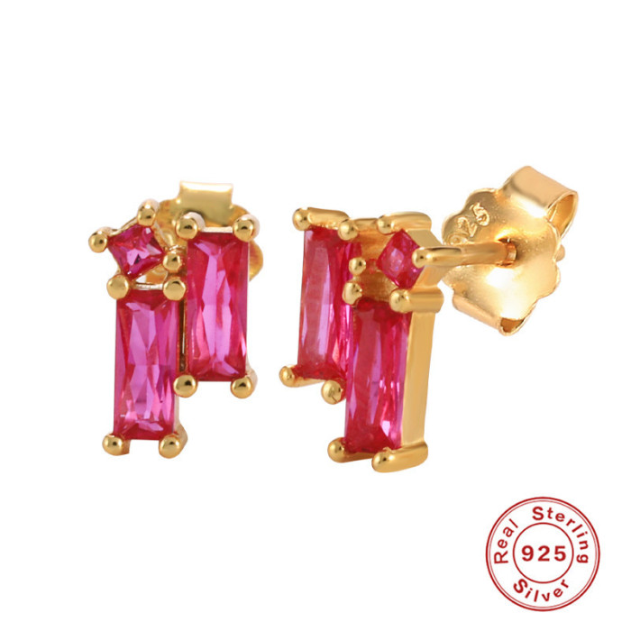 S925 Sterling Silver Rectangular Stone Stud Earrings Internet Celebrity Live Streaming Trendy Gold Jewelry Hot Sell...